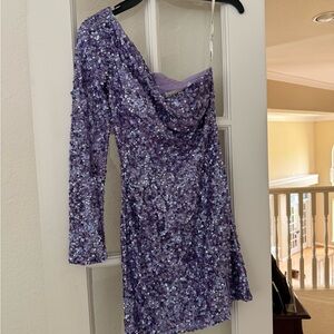 Sherri Hill Purple Asymmetrical Sequin  Dress